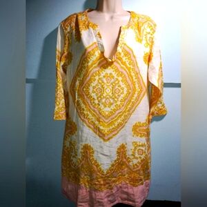J.Crew beautiful tunic dress top lined cotton yellow white boho size 12